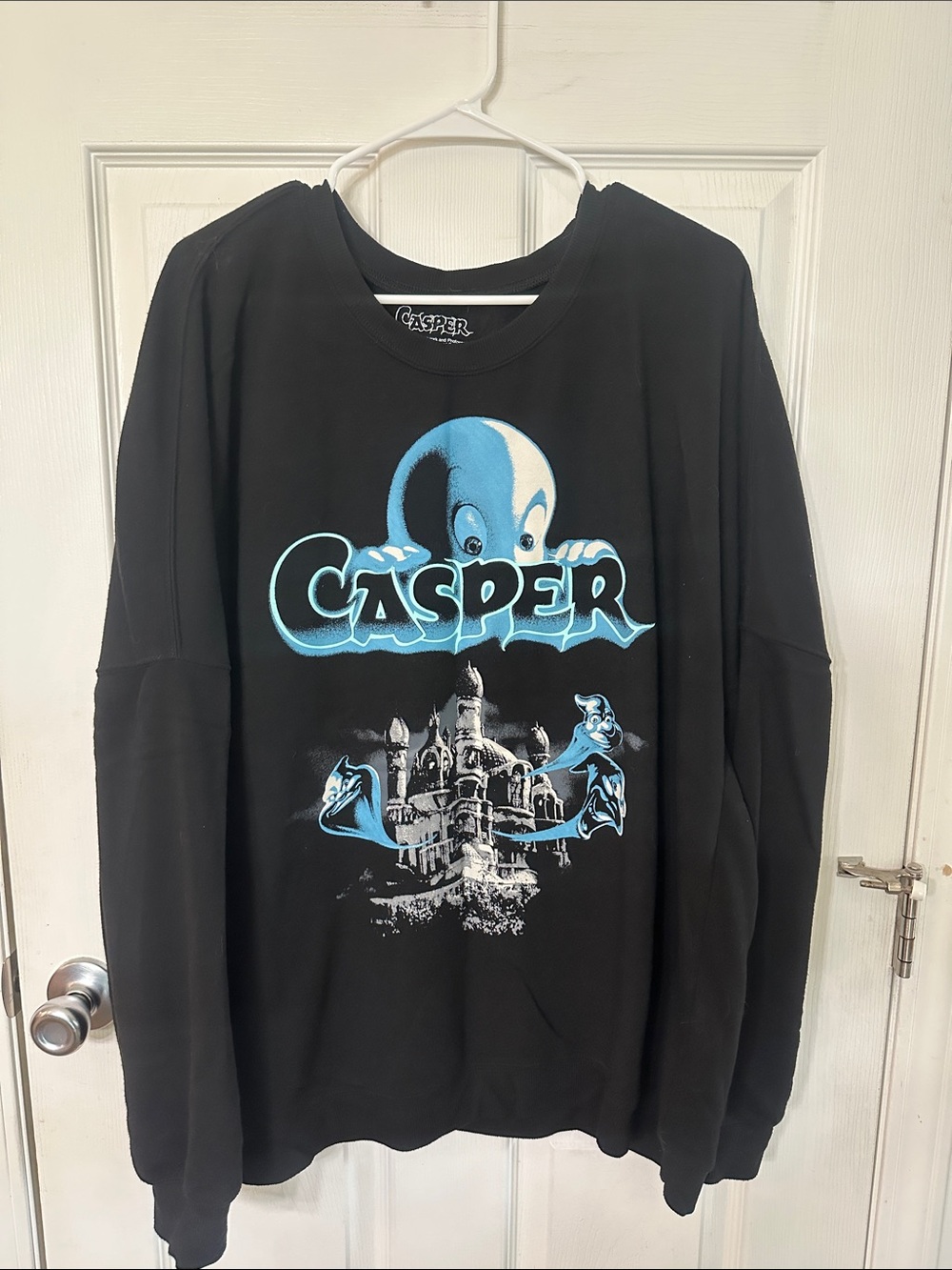 Hybrid Apparel Black Crewneck Sweatshirt with Blue Casper Graphic